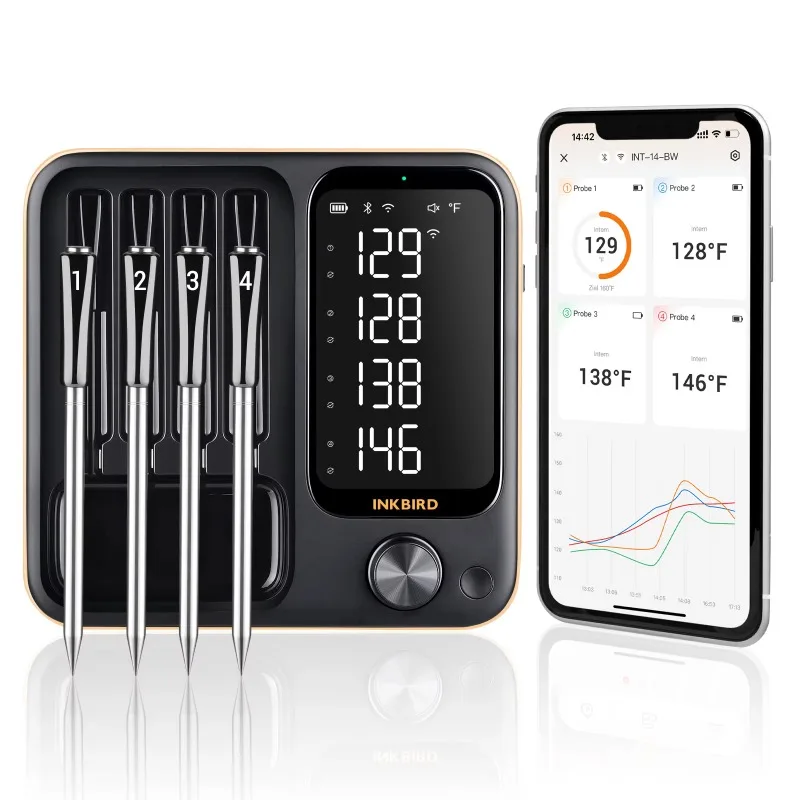 Bestseller INT-14-BW Wireless WIFI BT Connection Smart Phone Apple Watch Control Meat Thermometer
Bestseller INT-14-BW Wireless WIFI BT Connection Smart Phone Apple Watch Control Meat Thermometer
