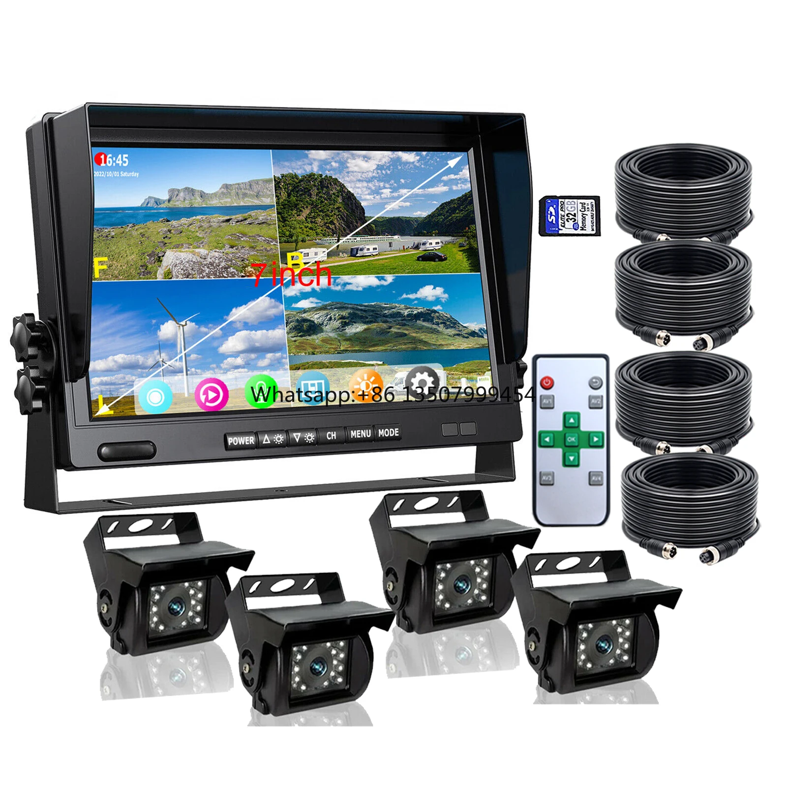 7 Inch IPS Screen Quad Monitor Split Screen DVR Loop Recording MP5 4x AHD 1080P Rear View Reversing Cameras 12-36V for Truck Rvs
7 Inch IPS Screen Quad Monitor Split Screen DVR Loop Recording MP5 4x AHD 1080P Rear View Reversing Cameras 12-36V for Truck Rvs