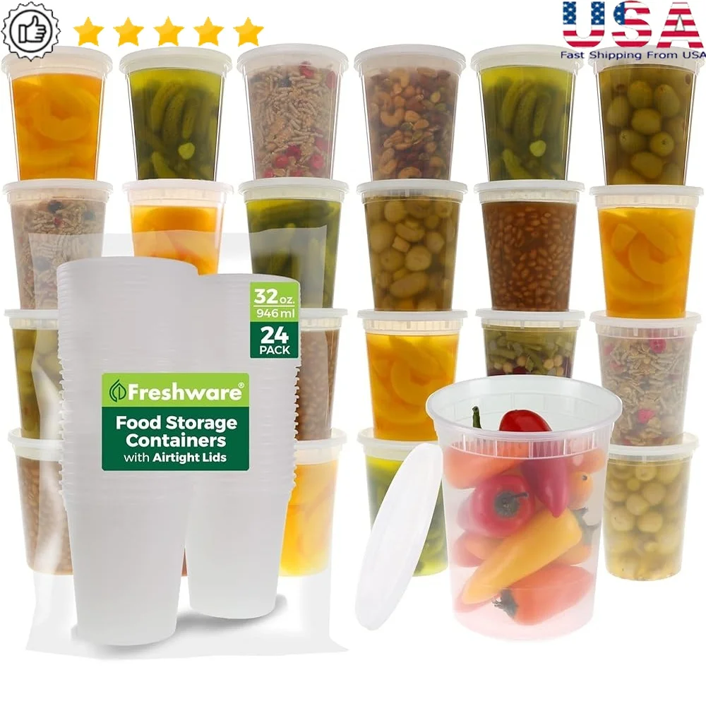 24 Pack 32 oz Plastic Food Storage Containers with Lids Airtight Leak Proof Meal Prep Microwavable Freezer Safe BPA Free
24 Pack 32 oz Plastic Food Storage Containers with Lids Airtight Leak Proof Meal Prep Microwavable Freezer Safe BPA Free