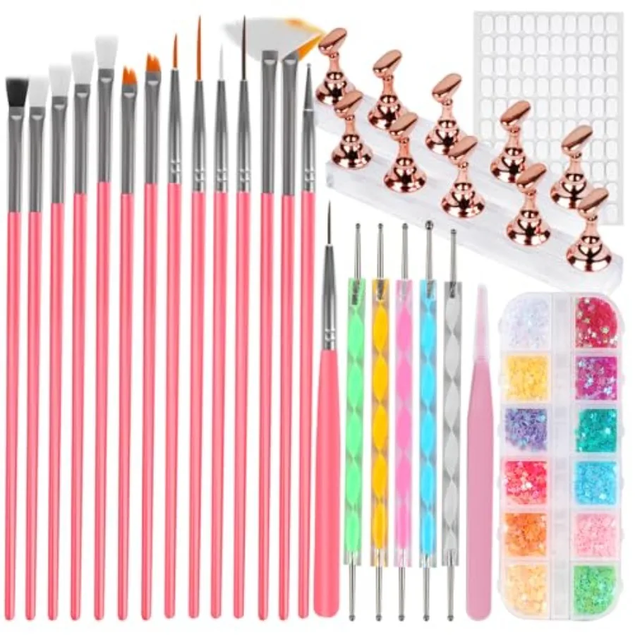 25PCS Nail Art Tools Set, Includes Nail Art Brushes, Nail Stand, Dotting Tools, Striping Liner Fingernail Drawing Pens, Jelly G
25PCS Nail Art Tools Set, Includes Nail Art Brushes, Nail Stand, Dotting Tools, Striping Liner Fingernail Drawing Pens, Jelly G