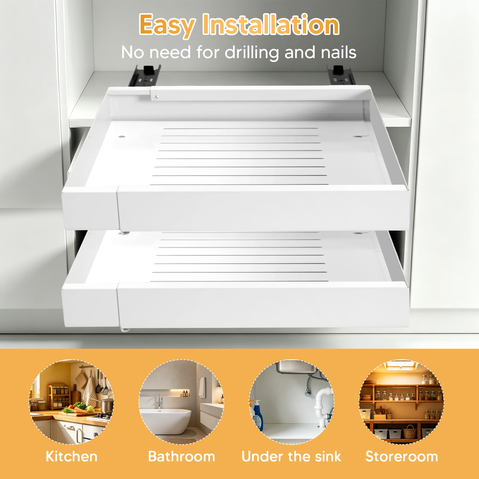 2 Pack Pull Out Cabinet Organizer Expandable Width(12inch-20inch) Pull Out Drawers For Cabinets No Drill Roll Out Shelves for Kitchen Pantry Home Pot and Pan (White)
2 Pack Pull Out Cabinet Organizer Expandable Width(12inch-20inch) Pull Out Drawers For Cabinets No Drill Roll Out Shelves for Kitchen Pantry Home Pot and Pan (White)