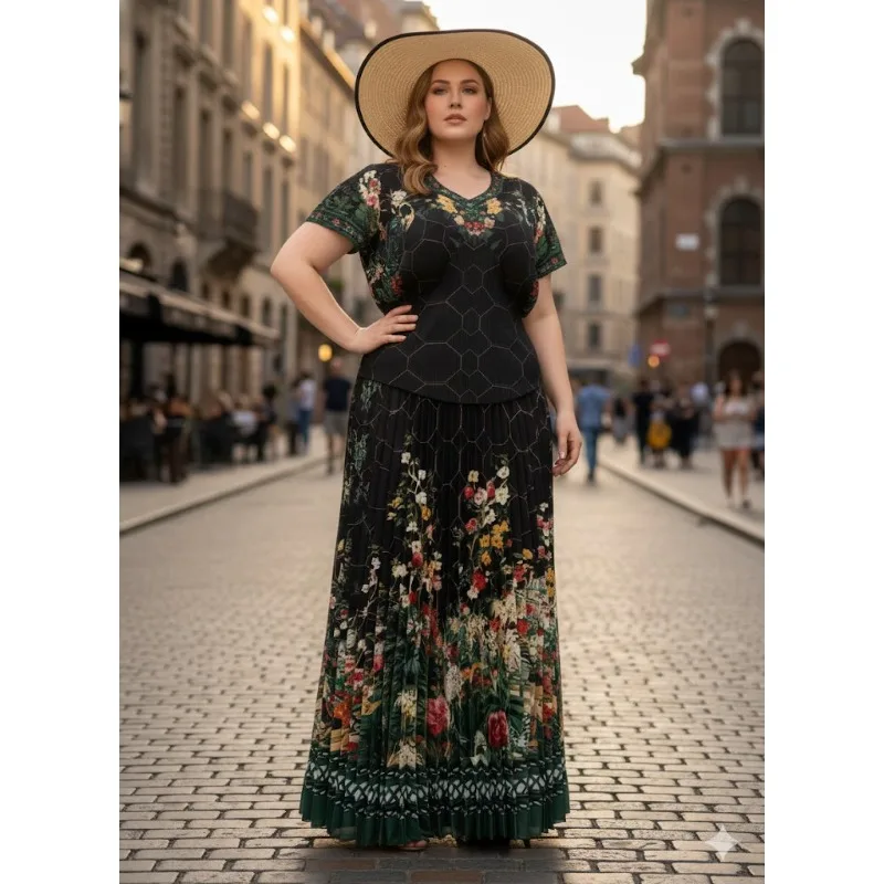 Miyake Pleated Original Skirt Set Printed 2026 New Printed V-Neck Rhombus Design Plus Size Fashion Set Bat Sleeve Waist Closing
Miyake Pleated Original Skirt Set Printed 2026 New Printed V-Neck Rhombus Design Plus Size Fashion Set Bat Sleeve Waist Closing