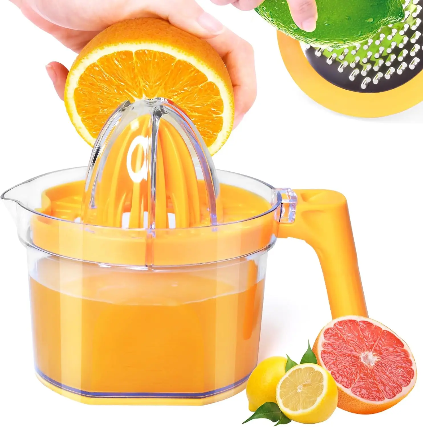4-in-1 Manual Citrus Juicer, 16.9oz Large Capacity, Detachable Handle, Dual Juicing Heads, BPA-Free
4-in-1 Manual Citrus Juicer, 16.9oz Large Capacity, Detachable Handle, Dual Juicing Heads, BPA-Free