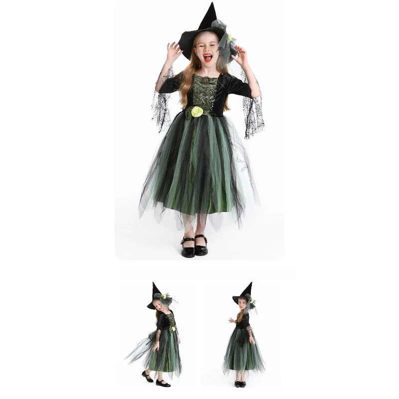 New Halloween Cosplay Costume Witch Children Green Mesh Dress Hat Suits Festival Theme Party Role Playing Outfits for Girls
New Halloween Cosplay Costume Witch Children Green Mesh Dress Hat Suits Festival Theme Party Role Playing Outfits for Girls