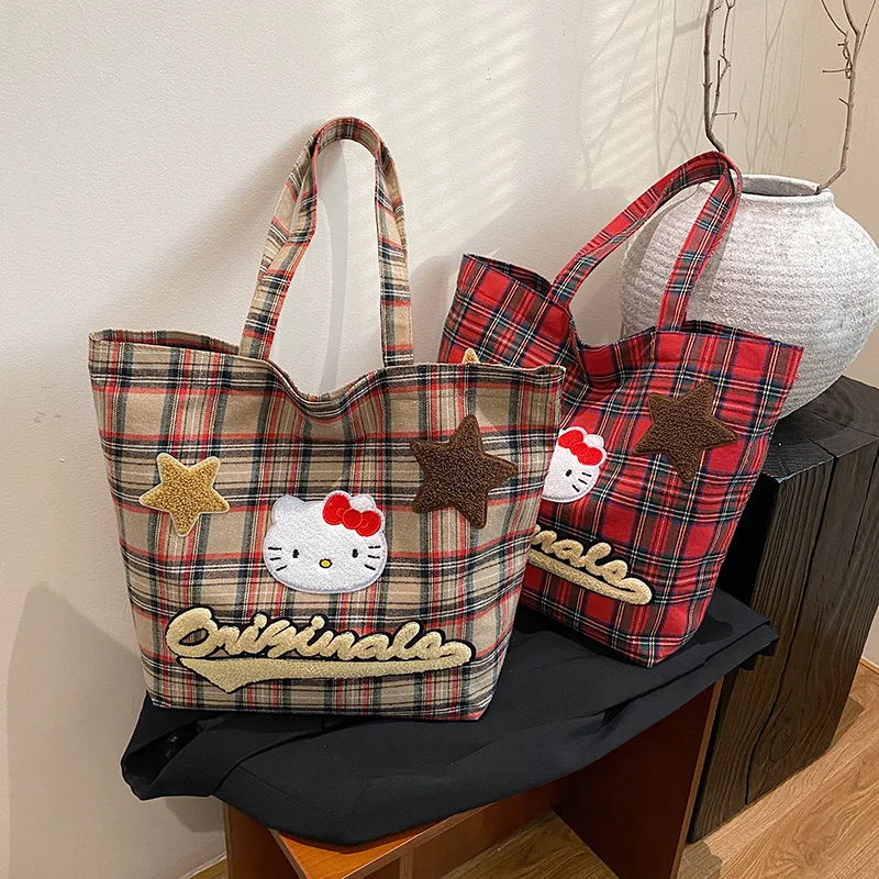 Kawaii Hellokitty Plaid Tote Bag Large Capacity Fashion Cute Lightweight Commuter Shopping Single Shoulder Bag for Women
Kawaii Hellokitty Plaid Tote Bag Large Capacity Fashion Cute Lightweight Commuter Shopping Single Shoulder Bag for Women