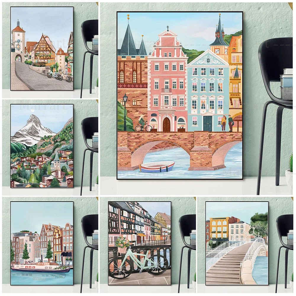 Travel Picture Wall Art Canvas Painting Amsterdam Rothenburg Dublin Ha’Penny Bridge Switzerland City Poster For Gift Home Decor
Travel Picture Wall Art Canvas Painting Amsterdam Rothenburg Dublin Ha’Penny Bridge Switzerland City Poster For Gift Home Decor