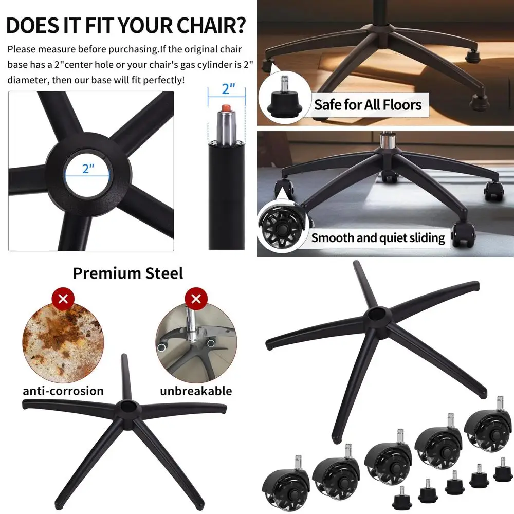 Heavy Duty 28 Inch Metal Base with 5 Wheels for Gaming Chair, 2500 Lbs Capacity, Black
Heavy Duty 28 Inch Metal Base with 5 Wheels for Gaming Chair, 2500 Lbs Capacity, Black