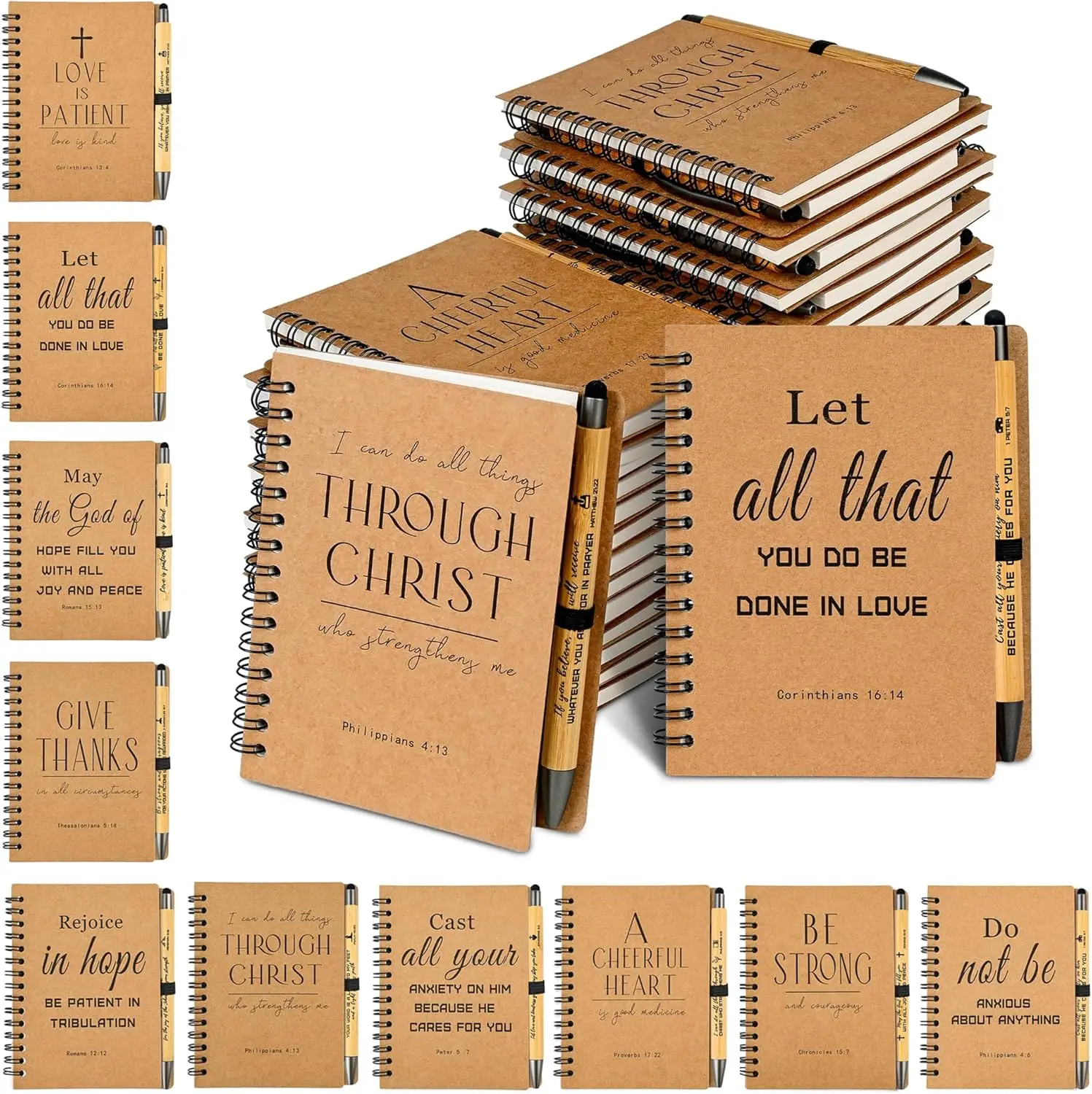 10 Christian Spiral Notebooks with Pens, Prayer Journals, Bible Verses, Small Lined Notepad for Church Gifts
10 Christian Spiral Notebooks with Pens, Prayer Journals, Bible Verses, Small Lined Notepad for Church Gifts
