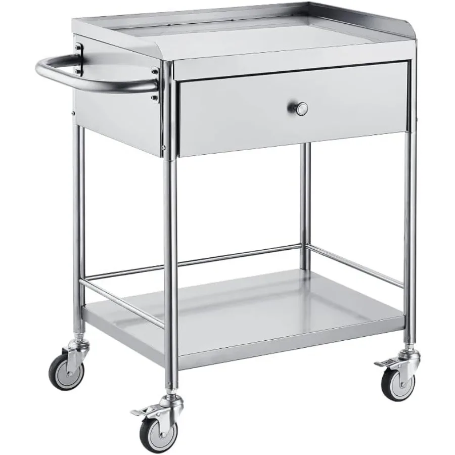 2 Layers Stainless Steel Utility Cart, 220 Lbs Weight Capacity Rolling Catering Cart with 2 Shelves and 1 Drawer Medical Trolle
2 Layers Stainless Steel Utility Cart, 220 Lbs Weight Capacity Rolling Catering Cart with 2 Shelves and 1 Drawer Medical Trolle