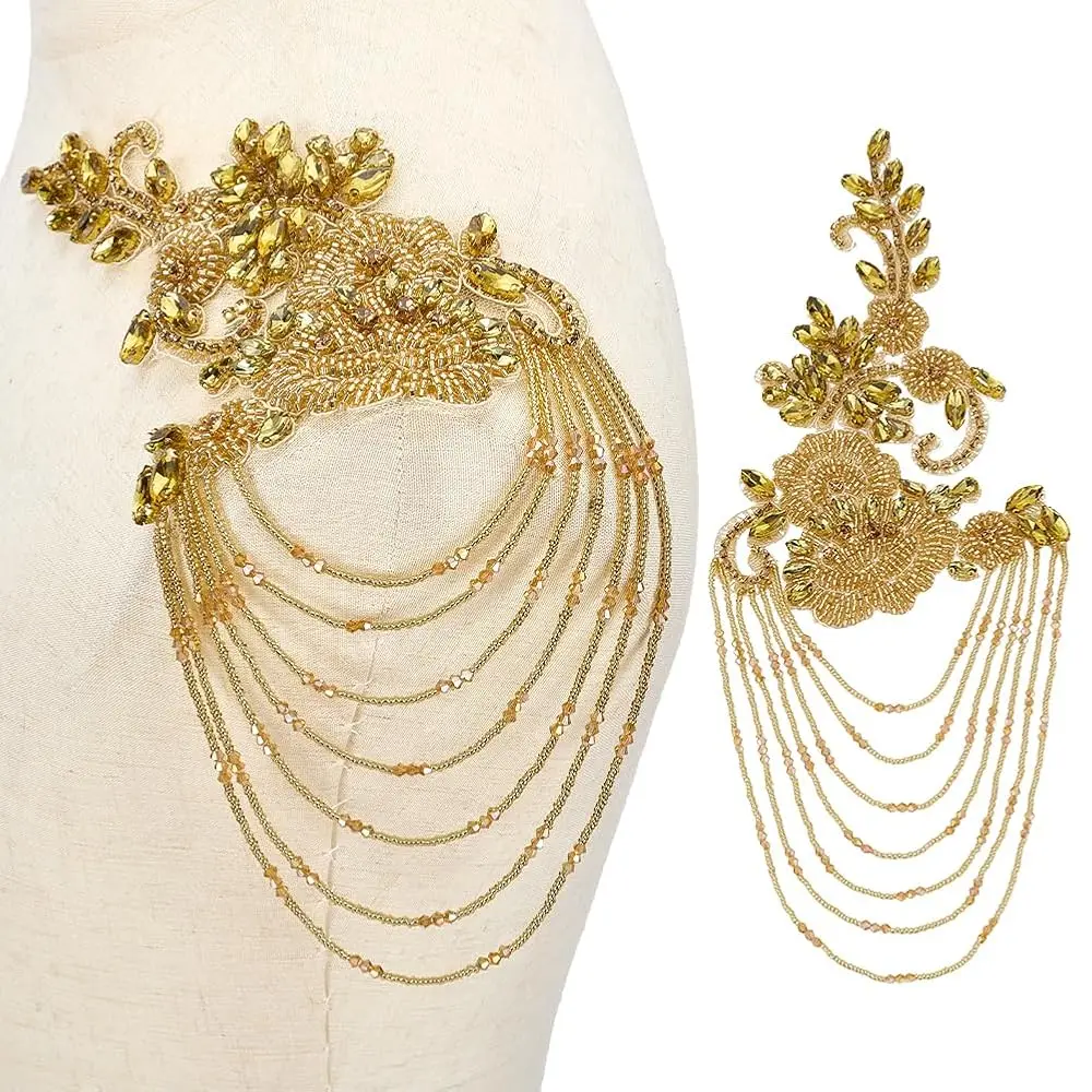 1Pair Beaded Rhinestones Applique Embellishment for Clothes Gold Epaulettes Shoulder Patches Sewing Rhinestone Beaded Tassel
1Pair Beaded Rhinestones Applique Embellishment for Clothes Gold Epaulettes Shoulder Patches Sewing Rhinestone Beaded Tassel