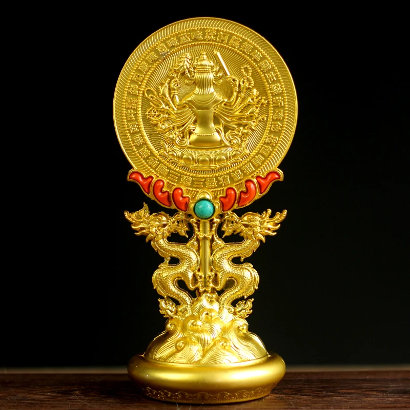 Tibet Buddhism Handicraft Inlaid Gem Auspicious Tantric Golden Mirrors Tribute Desktop Decorative
Tibet Buddhism Handicraft Inlaid Gem Auspicious Tantric Golden Mirrors Tribute Desktop Decorative