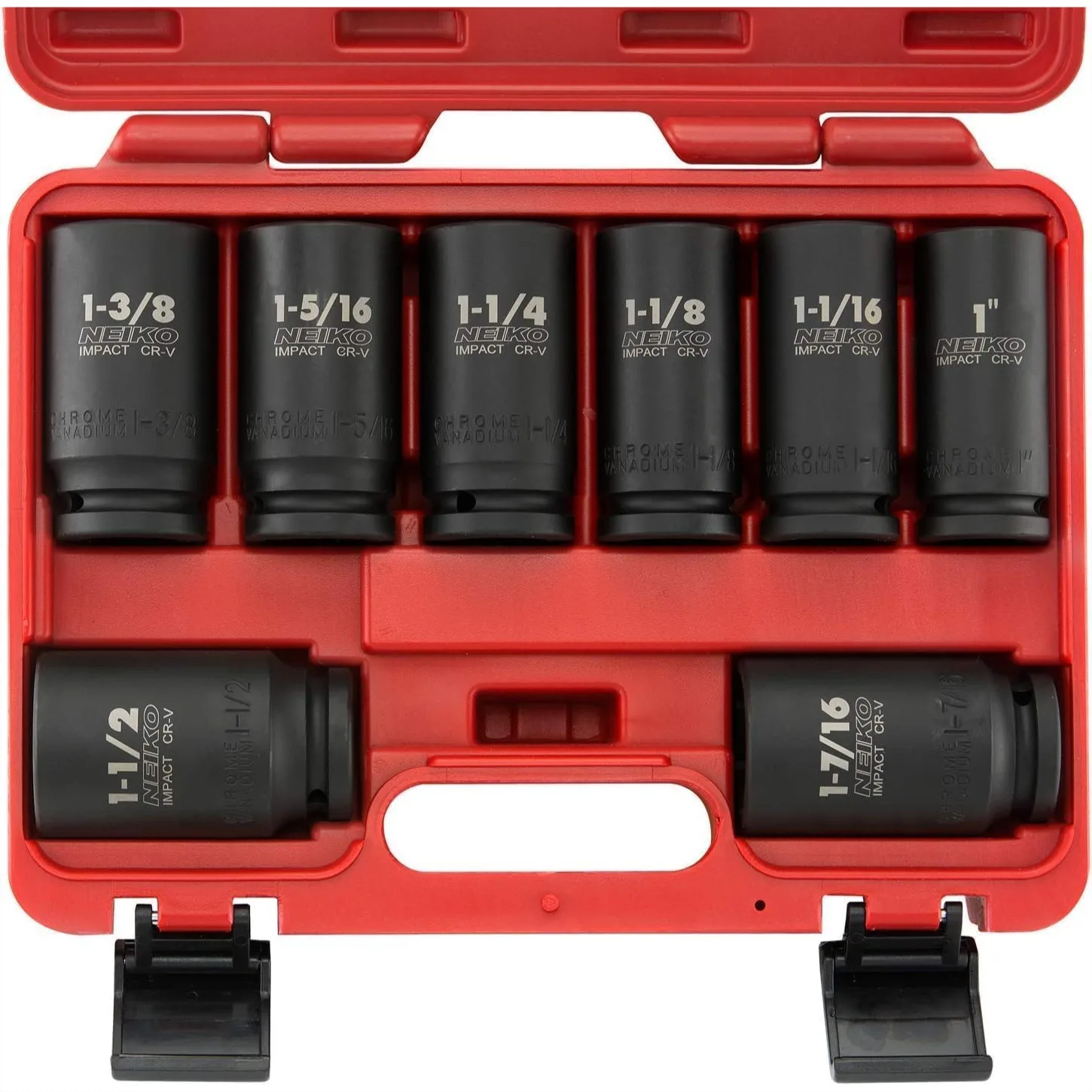 3/4 Inch Drive Impact Socket Set, SAE 1" to 1-1/2", 8 PC Deep Jumbo Sockets, Chrome Vanadium Cr-V
3/4 Inch Drive Impact Socket Set, SAE 1" to 1-1/2", 8 PC Deep Jumbo Sockets, Chrome Vanadium Cr-V