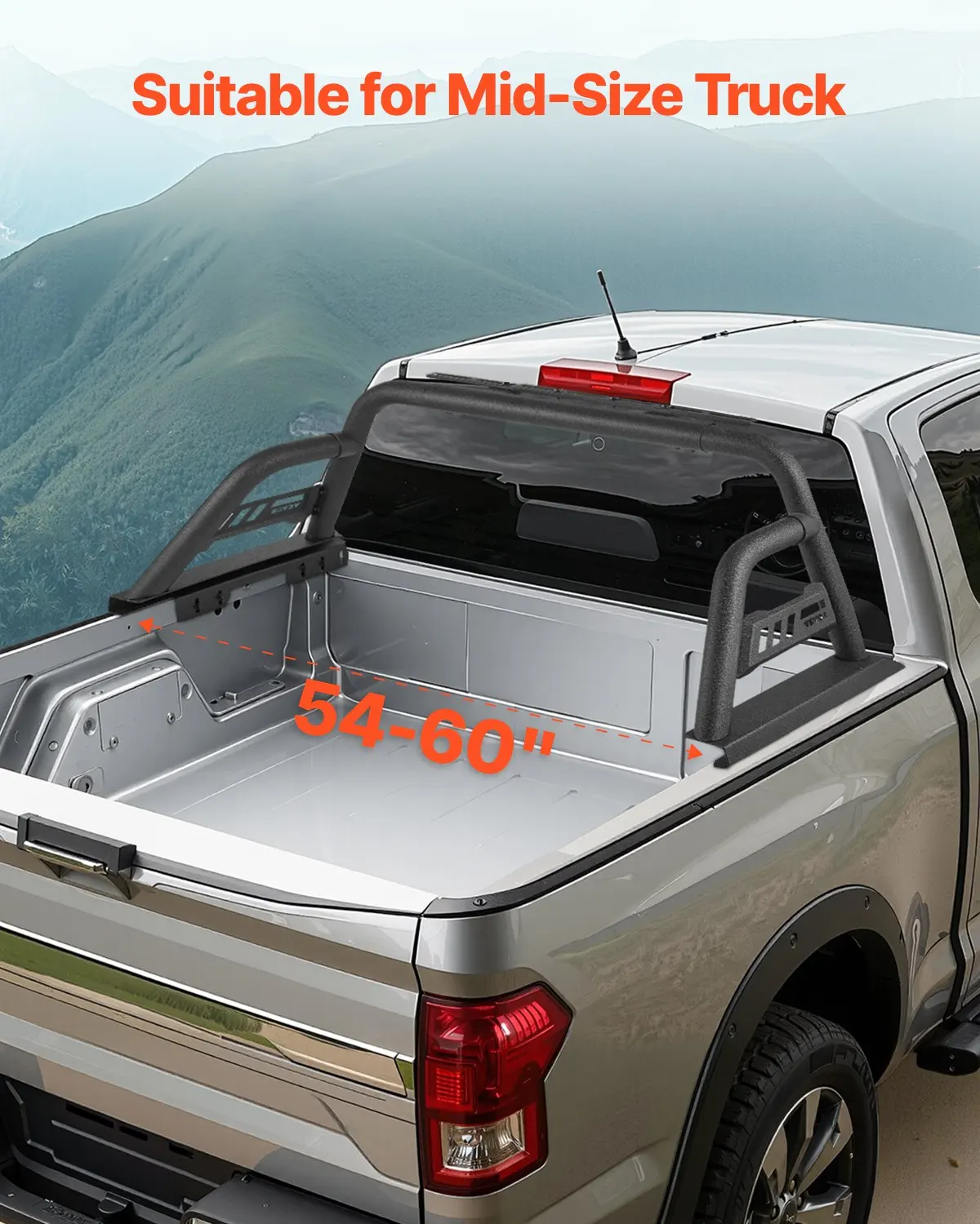 Truck Bed Roll Bar, Universal Pickup Sport Adjustable Bar Chase Rack Compatible With Mid-Size Truck, Carbon Steel Construction With Extension Light Bracket, No Rack Included
Truck Bed Roll Bar, Universal Pickup Sport Adjustable Bar Chase Rack Compatible With Mid-Size Truck, Carbon Steel Construction With Extension Light Bracket, No Rack Included