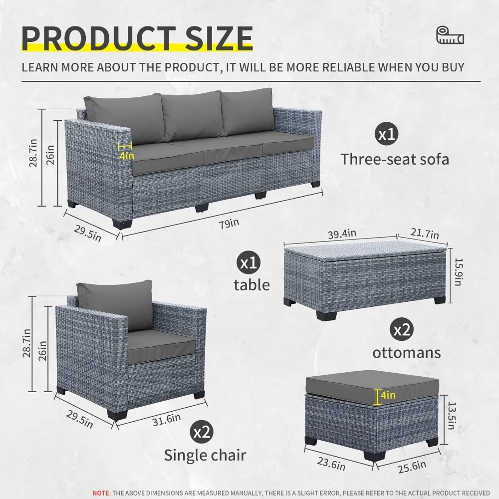 6 Pieces Wicker Patio Furniture Sets Outdoor Conversation Set HDPE Rattan Sectional Sofa Couch with Storage Table, Customized
6 Pieces Wicker Patio Furniture Sets Outdoor Conversation Set HDPE Rattan Sectional Sofa Couch with Storage Table, Customized