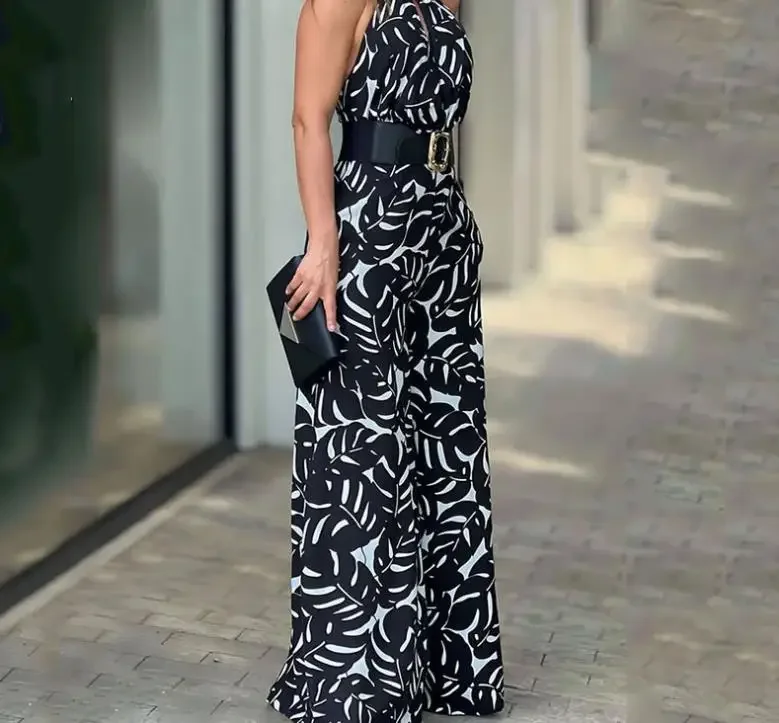 Women's Jumpsuit Fashion Printed Neck Hanging Sleeveless High Waist One Piece Pants Casual Summer Wide Leg Jumpsuits for Women
Women's Jumpsuit Fashion Printed Neck Hanging Sleeveless High Waist One Piece Pants Casual Summer Wide Leg Jumpsuits for Women