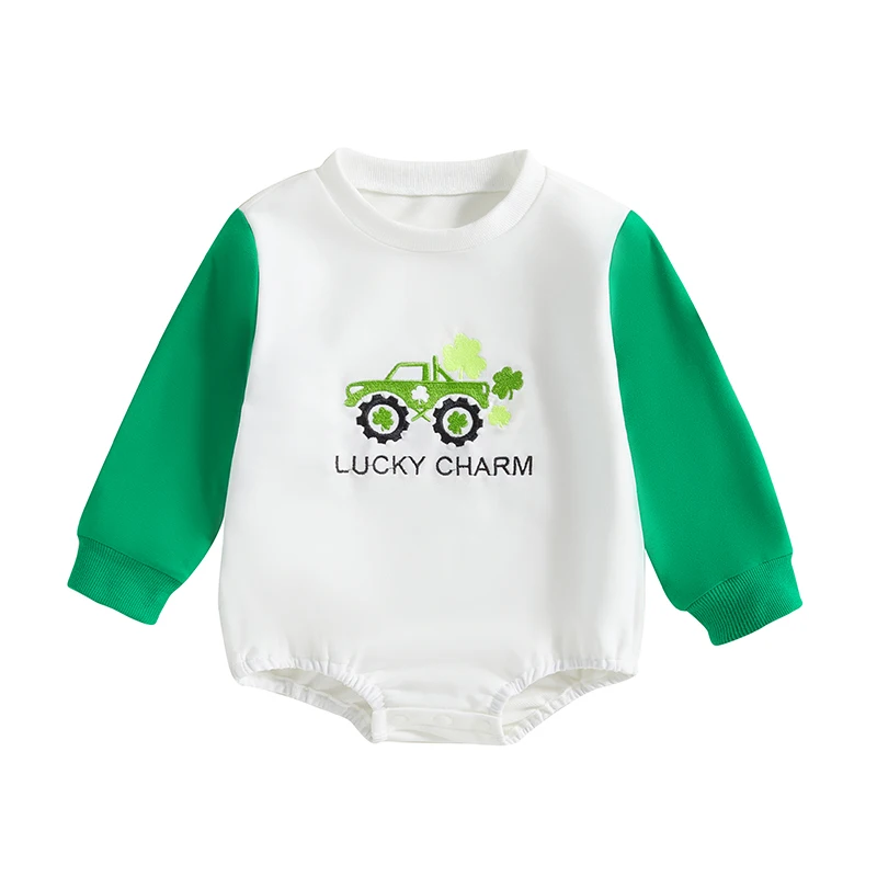Baby Spring Casual Sweatshirt Jumpsuit Long Sleeve Round Neck Shamrock Tractor Letter Shamrock Embroidery Romper
Baby Spring Casual Sweatshirt Jumpsuit Long Sleeve Round Neck Shamrock Tractor Letter Shamrock Embroidery Romper