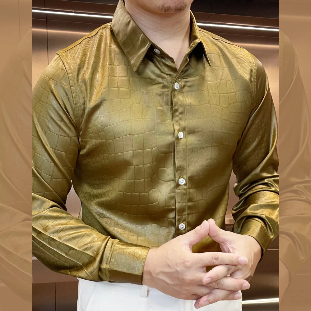 Осенняя корейская приталенная повседневная социальная рубашка Camisa с длинным рукавом для ночного клуба, мужская рубашка на пуговицах, роскошная деловая простая мужская рубашка в сетку
Осенняя корейская приталенная повседневная социальная рубашка Camisa с длинным рукавом для ночного клуба, мужская рубашка на пуговицах, роскошная деловая простая мужская рубашка в сетку