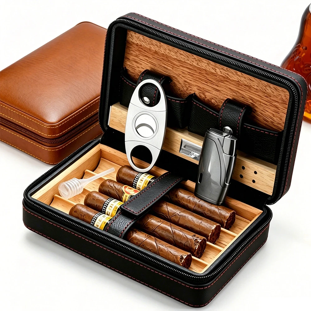 Cedar Wood Cigar Humidor Box Travel With Humidifier Leather Cigar Case W/wo Lighter Cutter
Cedar Wood Cigar Humidor Box Travel With Humidifier Leather Cigar Case W/wo Lighter Cutter