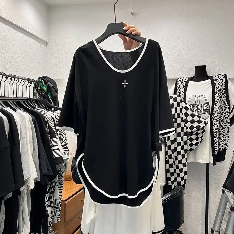 Simplicity Plus Size Contrast Street Casual Tops Summer Short Sleeve Irregular Harajuku T Shirts Fashion Trend Women Clothing
Simplicity Plus Size Contrast Street Casual Tops Summer Short Sleeve Irregular Harajuku T Shirts Fashion Trend Women Clothing