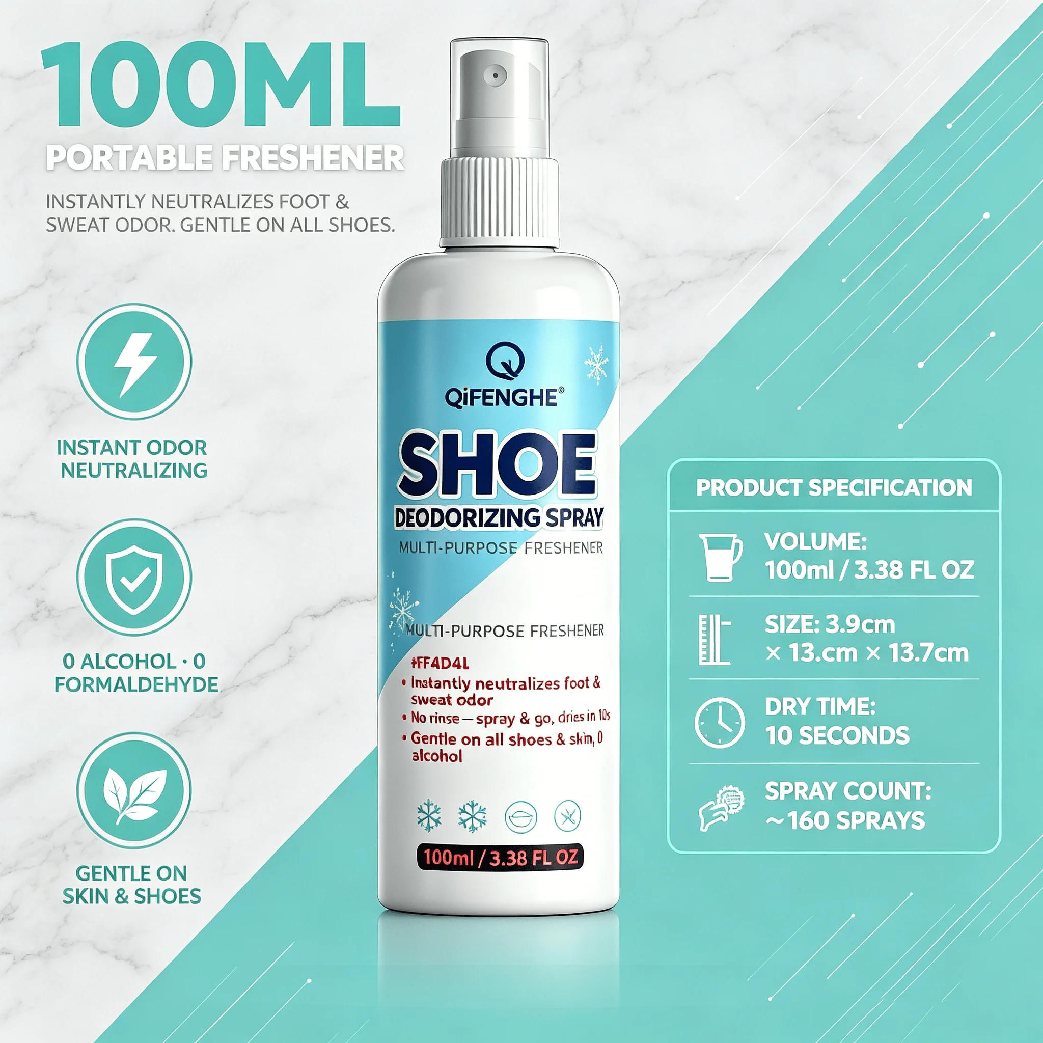 100ml Shoe Deodorizer Spray – Car Interior & Closet Odor Eliminator, Instant Foot Smell Neutralizer, Fresh
100ml Shoe Deodorizer Spray – Car Interior & Closet Odor Eliminator, Instant Foot Smell Neutralizer, Fresh