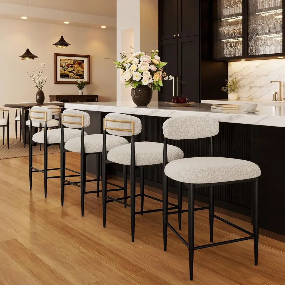 Set of 4 Upholstered Counter Stools with Backs, Boucle Chairs on Black Metal Legs for Kitchen and Home Bar
Set of 4 Upholstered Counter Stools with Backs, Boucle Chairs on Black Metal Legs for Kitchen and Home Bar