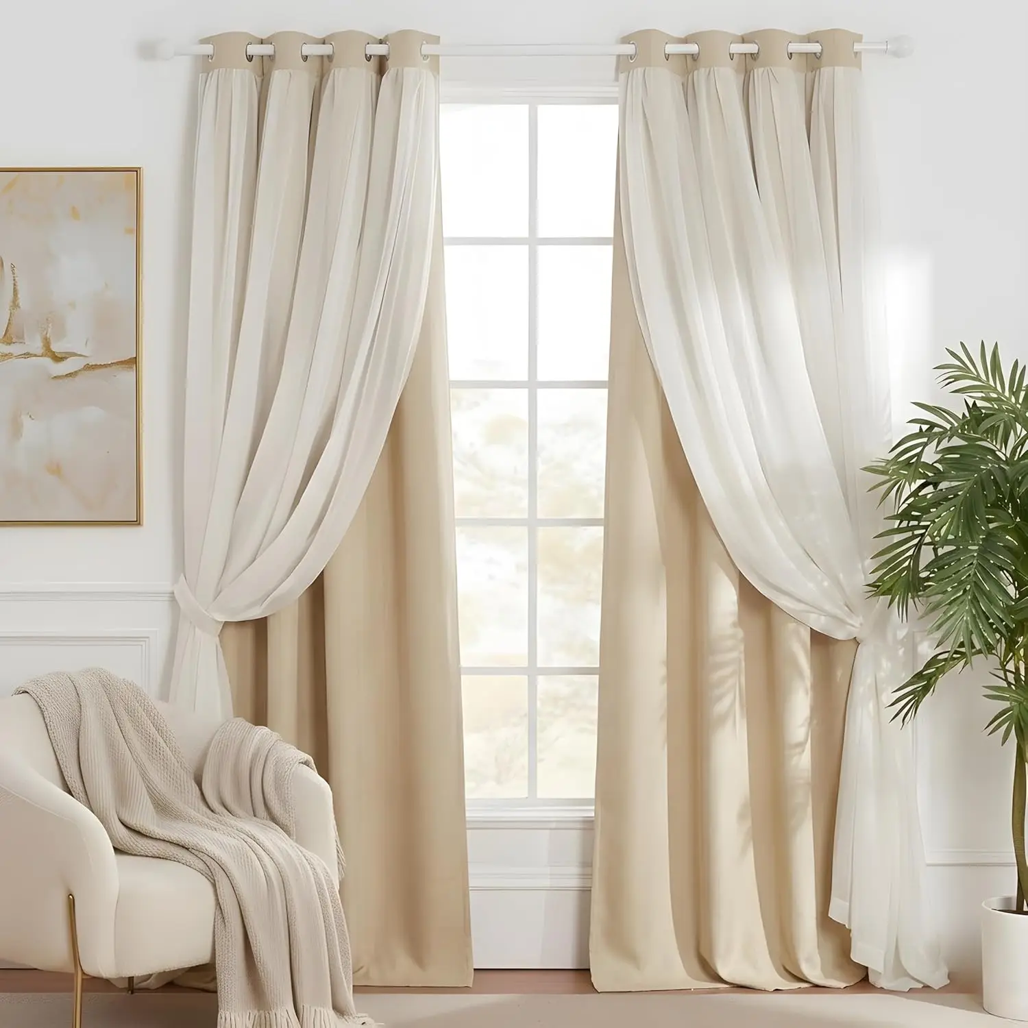 Double Layer Mix & Match Curtains with Sheer and Blackout Panels for Bedroom Living Room, 52x95 Inch, Tie Backs Included
Double Layer Mix & Match Curtains with Sheer and Blackout Panels for Bedroom Living Room, 52x95 Inch, Tie Backs Included