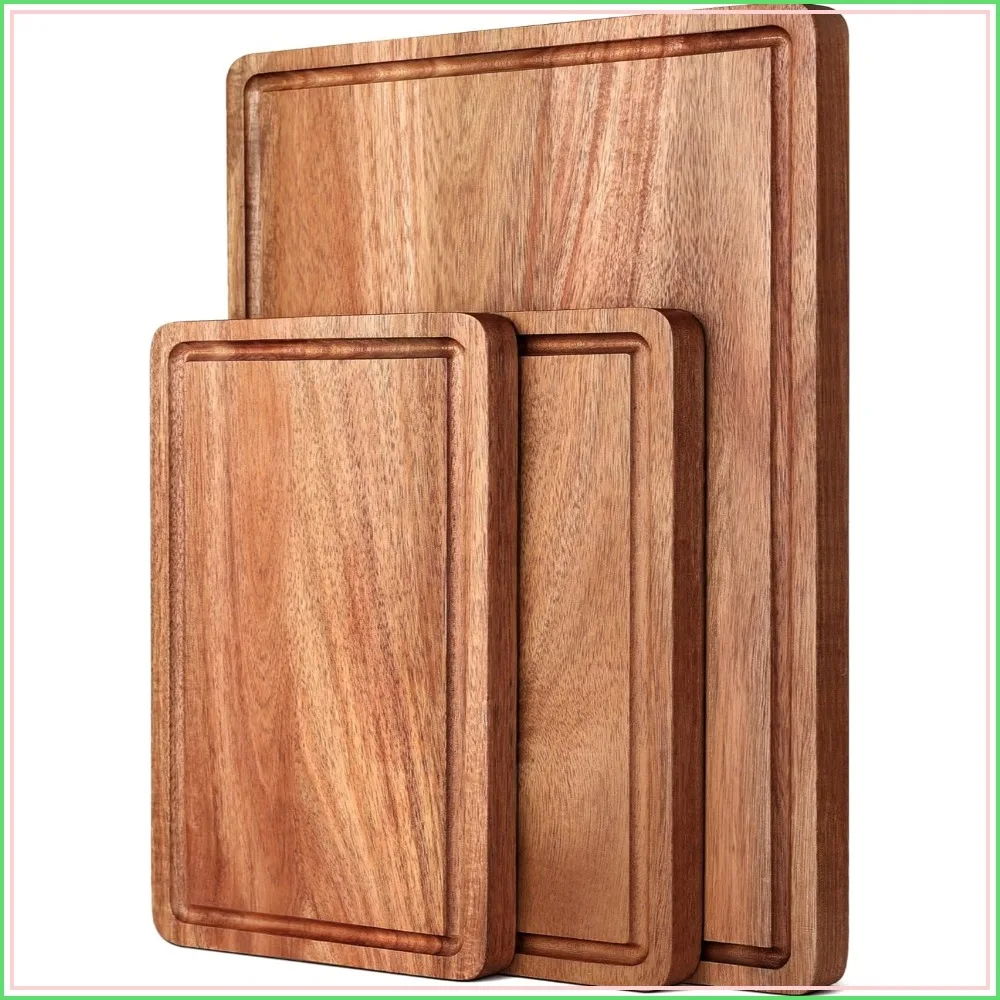 Acacia Wood Cutting Boards Set with Juice Groove & Handles, 3-Piece Charcuterie Board for Meat, Cheese, Fruits, Vegetables
Acacia Wood Cutting Boards Set with Juice Groove & Handles, 3-Piece Charcuterie Board for Meat, Cheese, Fruits, Vegetables