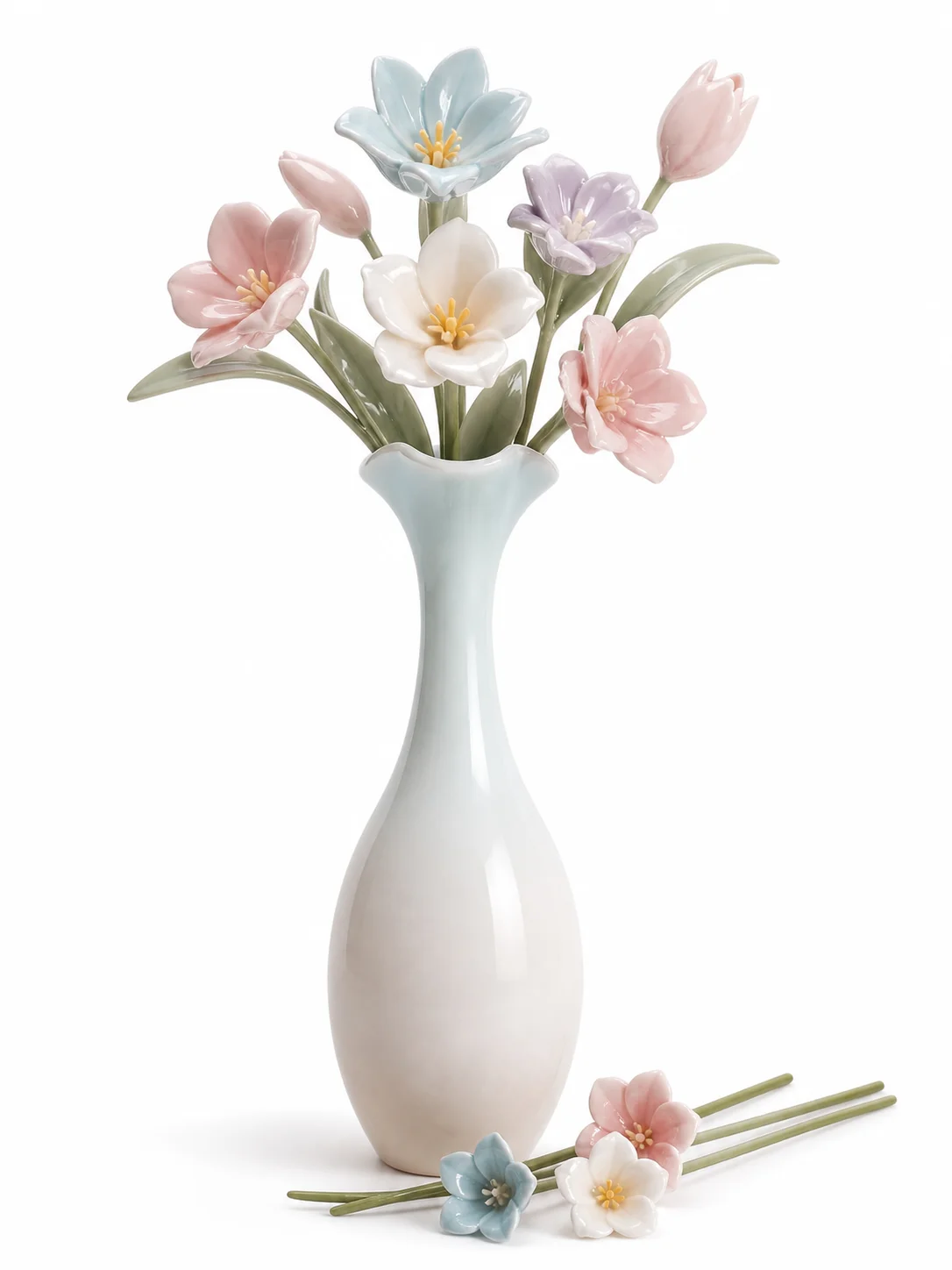 Ceramic Vase with Flowers, Glossy Bud Vase for Home Decor, 7.1 in Tall Gradient Flower Vase with 8 Assorted Ceramic Flowers
Ceramic Vase with Flowers, Glossy Bud Vase for Home Decor, 7.1 in Tall Gradient Flower Vase with 8 Assorted Ceramic Flowers