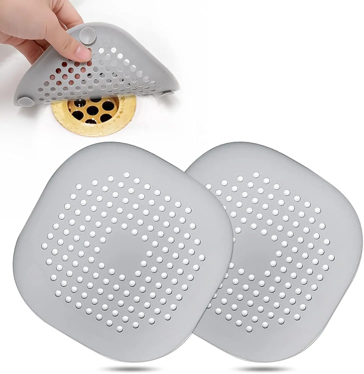 2 Pack Silver Grey Silicone Hair Drain Catcher, Square Suction Cup Drain Cover for Bathroom Bathtub Kitchen
2 Pack Silver Grey Silicone Hair Drain Catcher, Square Suction Cup Drain Cover for Bathroom Bathtub Kitchen