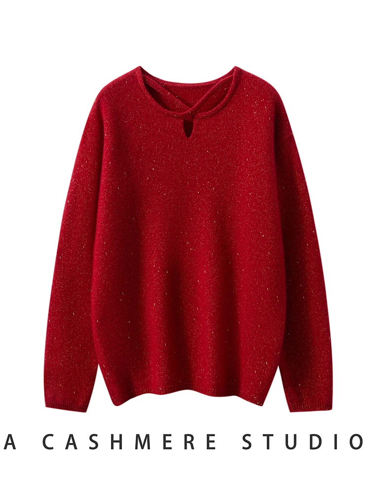 TLOML Women 100% Cashmere Sweater Cross Collar Golden Bean Pullover Long Sleeve Cashmere Knitwear Autumn Winter Soft Thick Tops
TLOML Women 100% Cashmere Sweater Cross Collar Golden Bean Pullover Long Sleeve Cashmere Knitwear Autumn Winter Soft Thick Tops