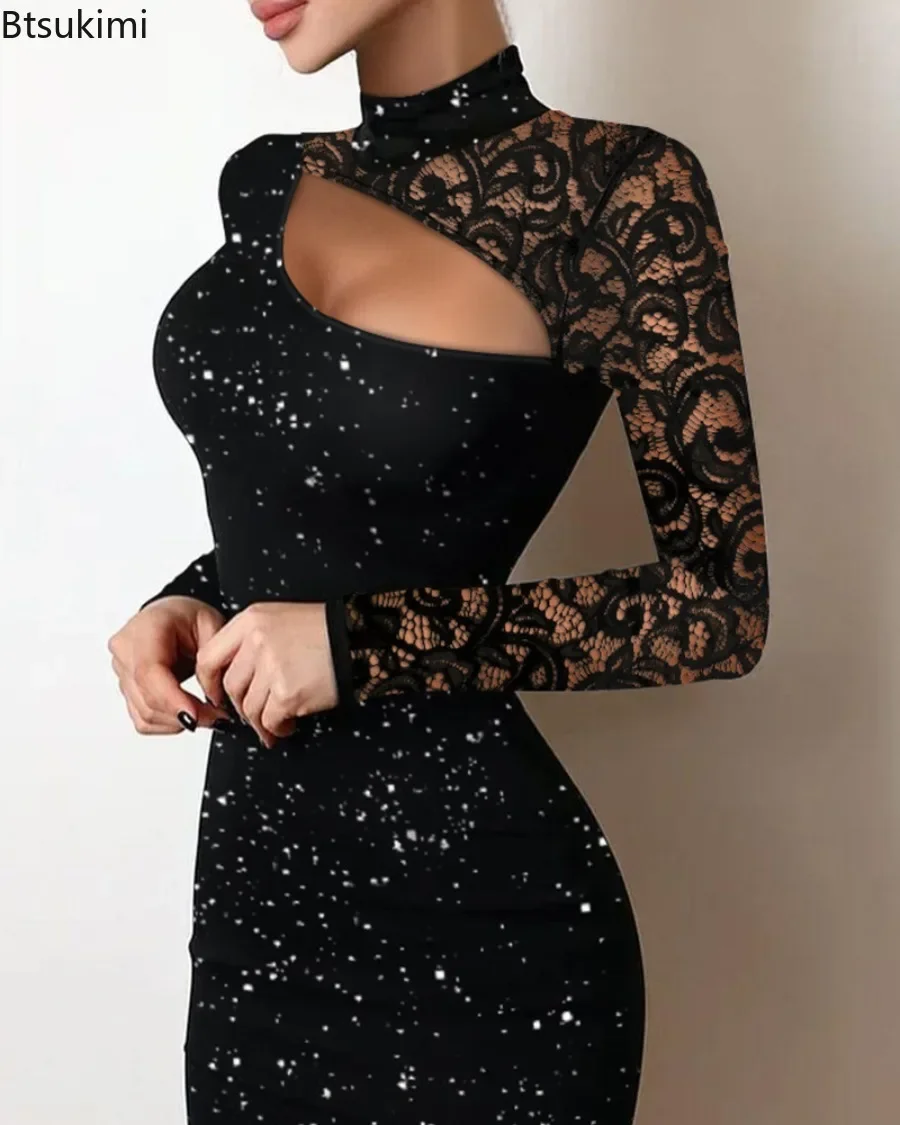 2025 Women's Elegant Wrap Hip Dress Fashion Glitter High Neck Sexy Lace Hollow Knit Fabric Long Sleeve Mini Party Dress Female
2025 Women's Elegant Wrap Hip Dress Fashion Glitter High Neck Sexy Lace Hollow Knit Fabric Long Sleeve Mini Party Dress Female