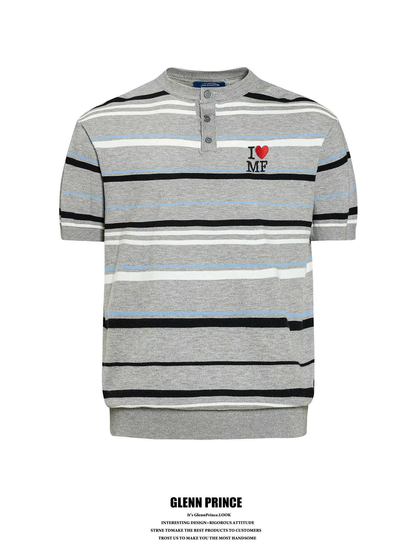 Retro Love Stitched Striped Henry Collar Short Sleeve Knitted Men's T-shirt Couple's Wear College Style GPstudio Unisex Top
Retro Love Stitched Striped Henry Collar Short Sleeve Knitted Men's T-shirt Couple's Wear College Style GPstudio Unisex Top
