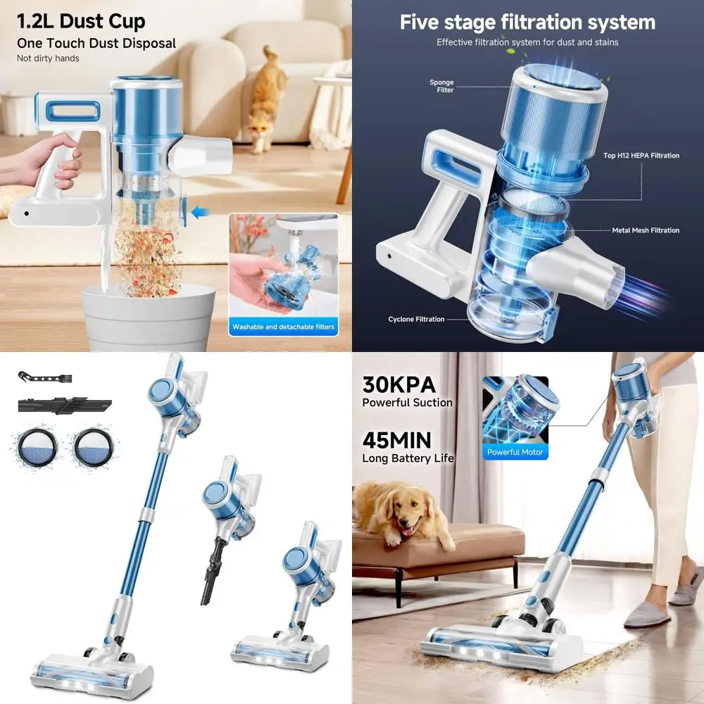 Lightweight Cordless Stick Vacuum Cleaner, Rechargeable Battery, 45 Mins Run Time, 8-in-1 Handheld for Floors & Carpets, Pet Hai
Lightweight Cordless Stick Vacuum Cleaner, Rechargeable Battery, 45 Mins Run Time, 8-in-1 Handheld for Floors & Carpets, Pet Hai