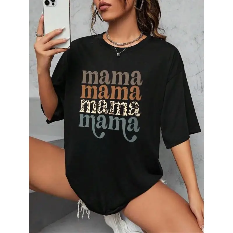 Women's "mama" Letter Print Round Neck Graphic Tee, Vintage Trendy Casual Drop Shoulder Half Sleeve T-shirt For Daily Wear
Women's "mama" Letter Print Round Neck Graphic Tee, Vintage Trendy Casual Drop Shoulder Half Sleeve T-shirt For Daily Wear