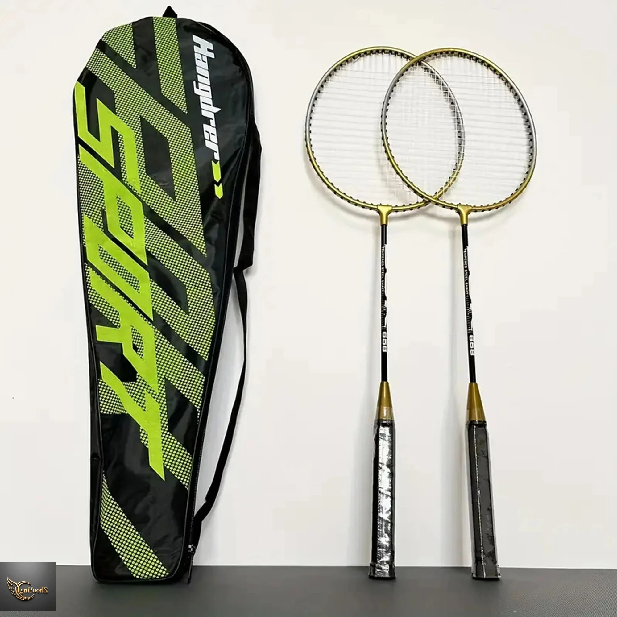 Lightweight Iron Alloy Split Badminton Racket Set, 205 Black Gold Style, 2 Rackets + 3 Nylon Shuttlecocks + 1 Storage Bag
