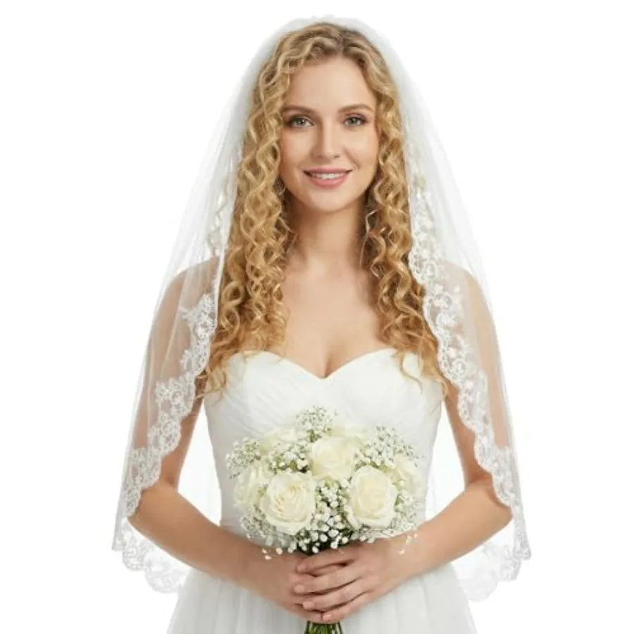 White Wedding Bridal Veil with Comb, 1 Tier Floral Edge Bridal Tulle Veil Lace Wedding Veils
White Wedding Bridal Veil with Comb, 1 Tier Floral Edge Bridal Tulle Veil Lace Wedding Veils