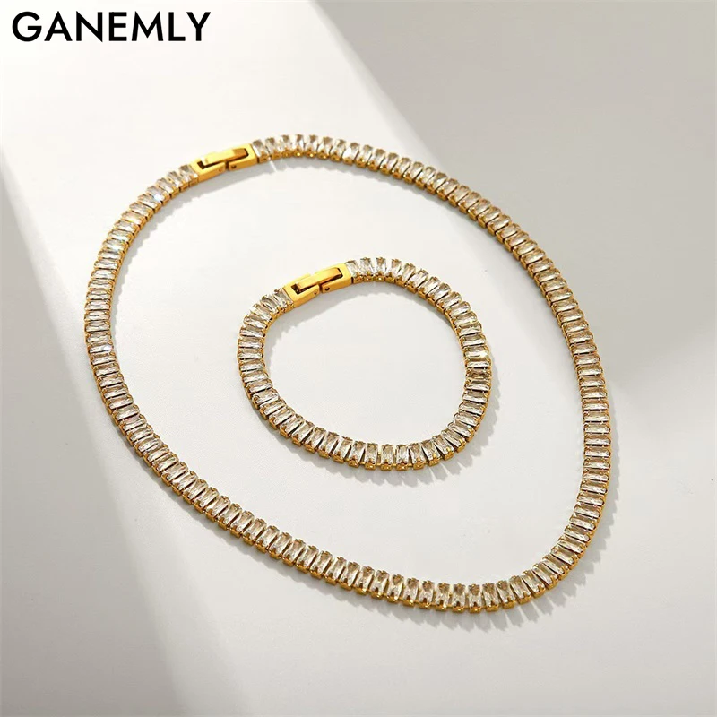 GANEMLY New Fashion Stainless Steel Sparkling Zircon Necklace Bracelet Set For Women Elegant Waterproof Jewelry Wedding Gift
GANEMLY New Fashion Stainless Steel Sparkling Zircon Necklace Bracelet Set For Women Elegant Waterproof Jewelry Wedding Gift