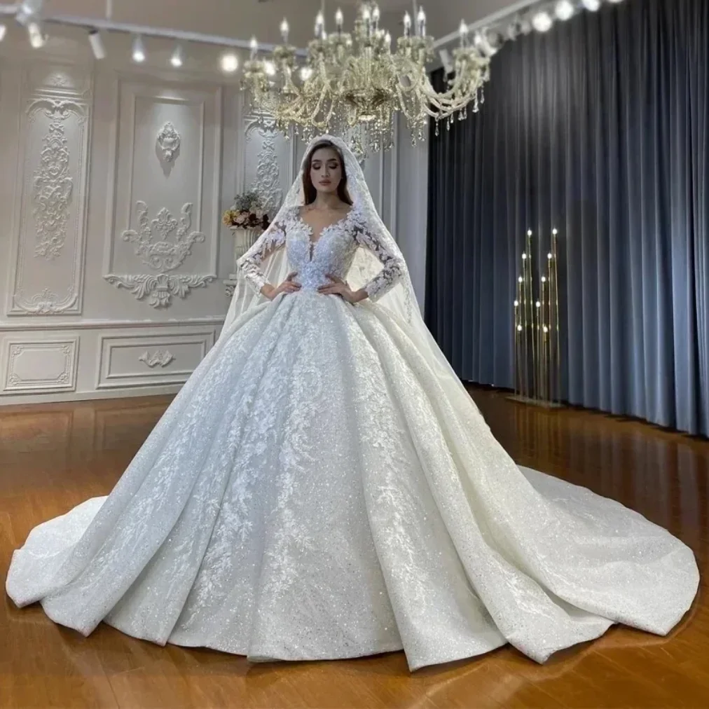 Customized Luxury Beaded Muslim Wedding Dress Long Sleeve Round Neck A-line Wedding Dress Lace Shining Bridal Dress
Customized Luxury Beaded Muslim Wedding Dress Long Sleeve Round Neck A-line Wedding Dress Lace Shining Bridal Dress