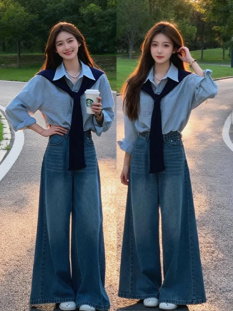 Spring New Arrival Women's Shirt Scarf Light Blue Denim Pants Set High Waist Comfortable Loose Fit Long Sleeve Collar
Spring New Arrival Women's Shirt Scarf Light Blue Denim Pants Set High Waist Comfortable Loose Fit Long Sleeve Collar