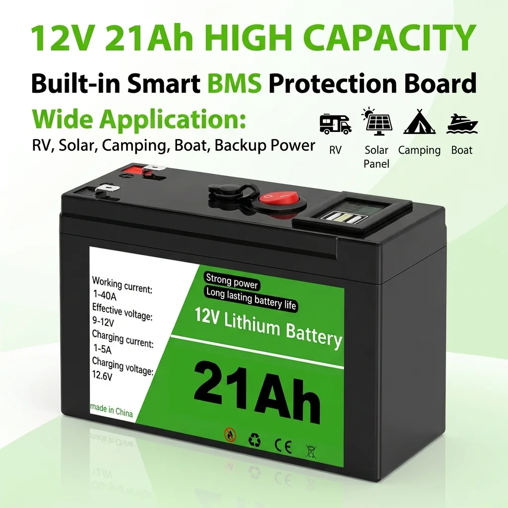 12V 21Ah Rechargeable Lithium Battery Pack BMS practical energy backup for solar panel, RV vehicle and marine equipment system
12V 21Ah Rechargeable Lithium Battery Pack BMS practical energy backup for solar panel, RV vehicle and marine equipment system