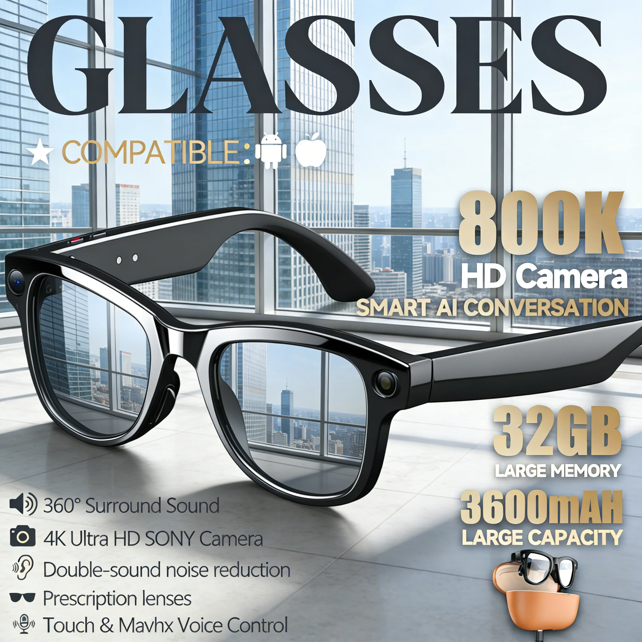 Новые умные очки 2026 года с аккумулятором 3600 мАч, 32 ГБ памяти, камерой 8 МП, функцией фотосъемки и видеозаписи, переводом на 120+ языков, музыкальным плеером
Новые умные очки 2026 года с аккумулятором 3600 мАч, 32 ГБ памяти, камерой 8 МП, функцией фотосъемки и видеозаписи, переводом на 120+ языков, музыкальным плеером