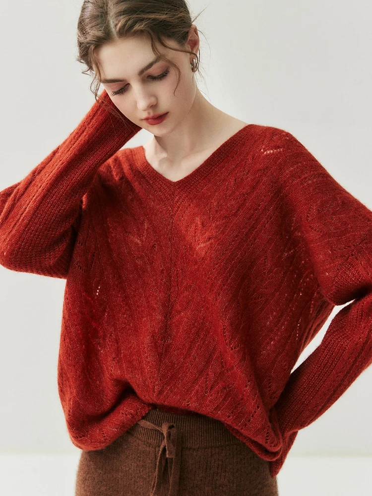 MEETCC Women 100% Cashmere V Neck Pullover Sweater Spring Autumn Leaf Patterned Hollow Out Knitwear Loose Long Sleeve Clothings 
MEETCC Women 100% Cashmere V Neck Pullover Sweater Spring Autumn Leaf Patterned Hollow Out Knitwear Loose Long Sleeve Clothings