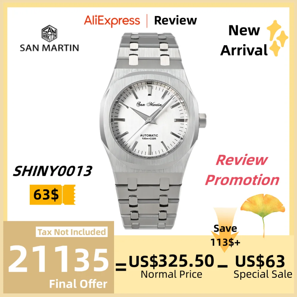 San Martin Oak 38.5mm Miyota 9015 Silver Dial Mechanical Watch For Men Self Winding Luxury Sapphire Bracelet 10Bar Sports SN0013
San Martin Oak 38.5mm Miyota 9015 Silver Dial Mechanical Watch For Men Self Winding Luxury Sapphire Bracelet 10Bar Sports SN0013