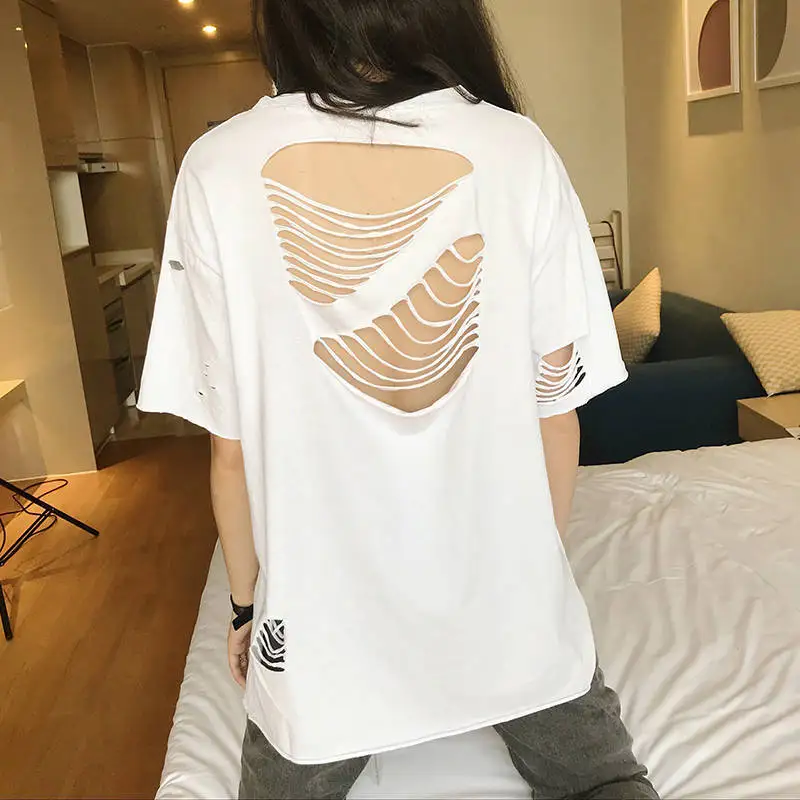 Street Fashion Backless Pure Cotton Short Sleeve T-Shirt for Women Spring Summer New Y2K O-neck Loose Hollow Out Solid Tops
Street Fashion Backless Pure Cotton Short Sleeve T-Shirt for Women Spring Summer New Y2K O-neck Loose Hollow Out Solid Tops