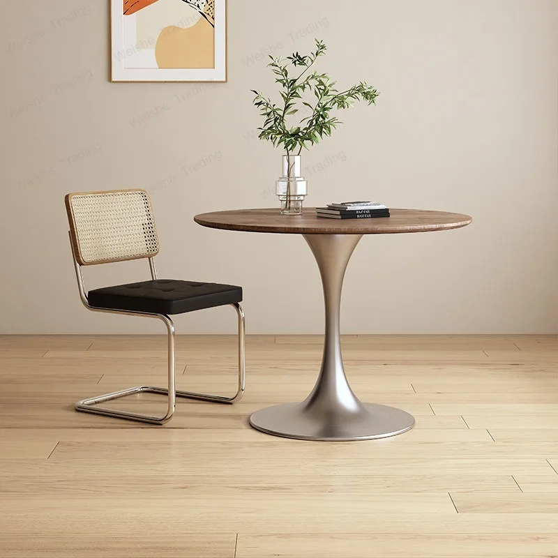 Light luxury household small apartment slate solid wood round dining table modern stainless steel balcony negotiation
Light luxury household small apartment slate solid wood round dining table modern stainless steel balcony negotiation