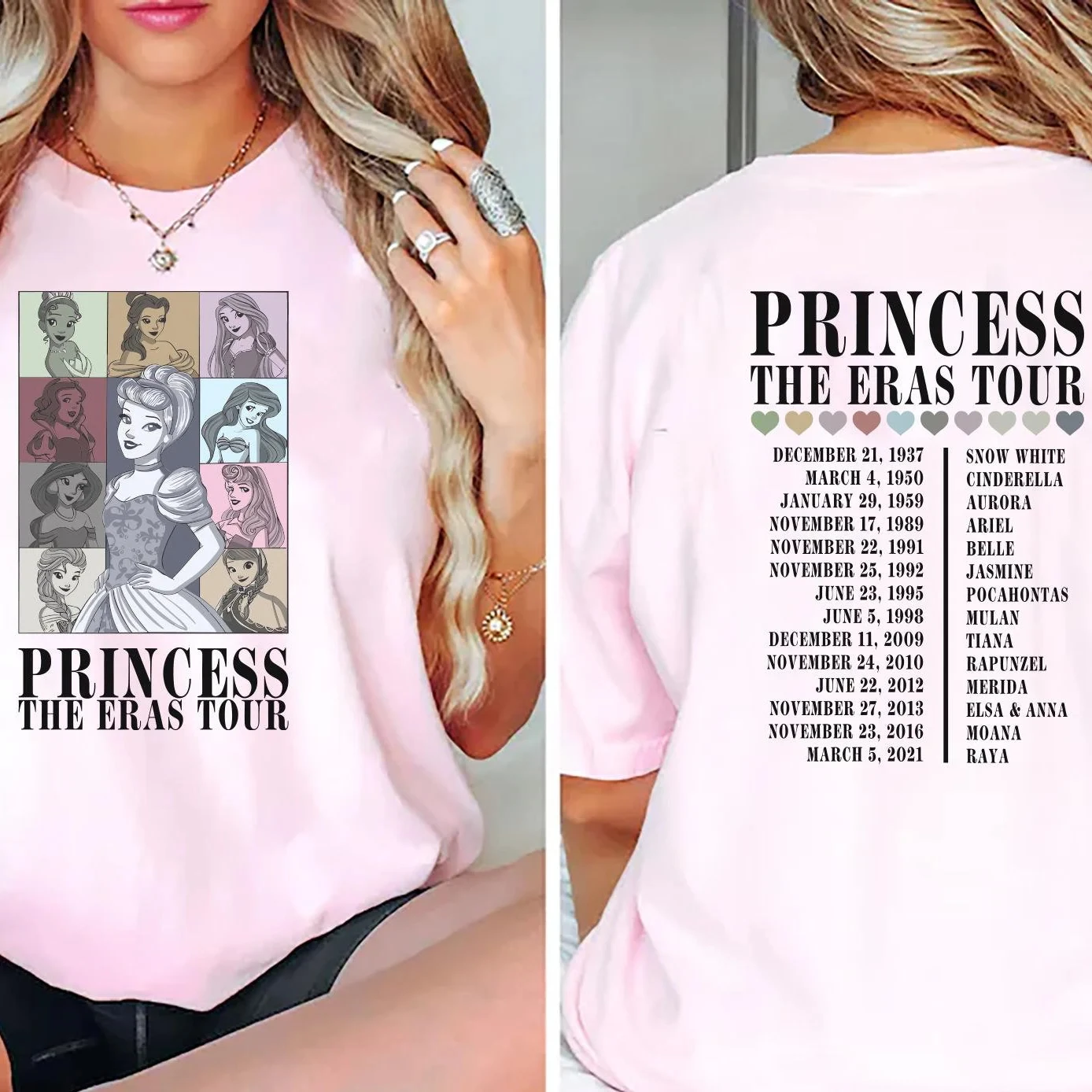 Женская футболка, женская спортивная футболка с принтом девяти принцесс Диснея с именами и датами выпуска, на розовой хлопковой основе
Женская футболка, женская спортивная футболка с принтом девяти принцесс Диснея с именами и датами выпуска, на розовой хлопковой основе