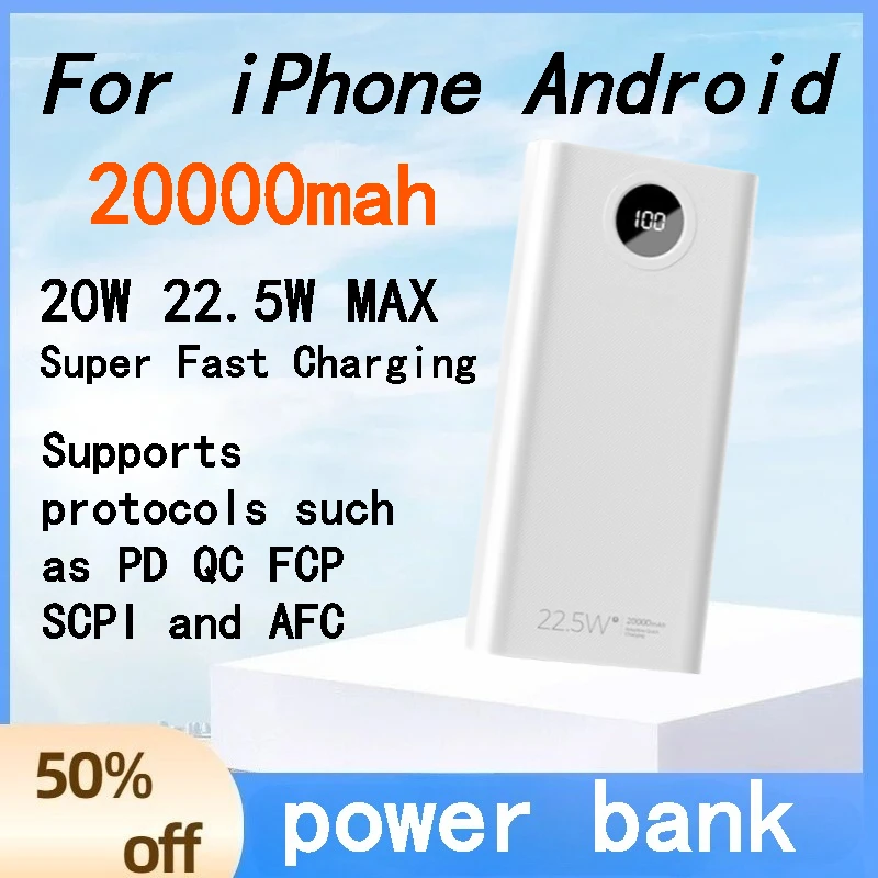 22.5W Two-way Fast Charge Power Bank 20000mAh Ultra Large Capacity Portable External Battery Charger for IPhone Android
22.5W Two-way Fast Charge Power Bank 20000mAh Ultra Large Capacity Portable External Battery Charger for IPhone Android