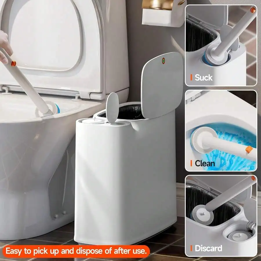 Bathroom Trash Can Set With Toilet Wand, Brush Holder And Refills, Narrow White Plastic 2 Gallon Bin With Up Lid
Bathroom Trash Can Set With Toilet Wand, Brush Holder And Refills, Narrow White Plastic 2 Gallon Bin With Up Lid