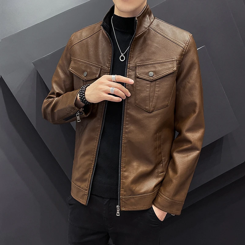 Male Casual Versatile Slim Fit Outdoor Fashion Trend Leather Jacket Streetwear Coat Stand Collar Men's Motorcycle Leather Jacket
Male Casual Versatile Slim Fit Outdoor Fashion Trend Leather Jacket Streetwear Coat Stand Collar Men's Motorcycle Leather Jacket