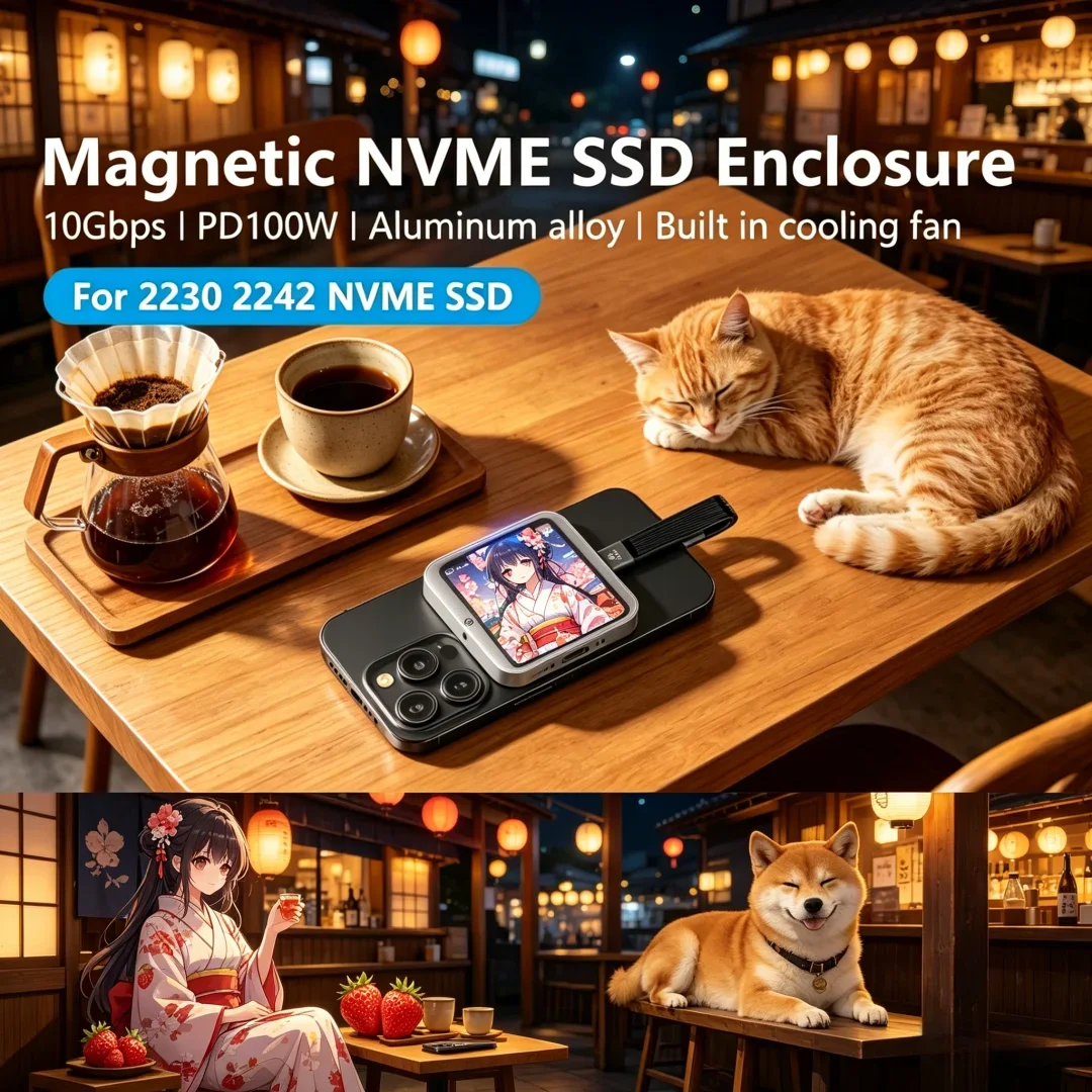 Luxuriant Magnetic M2 2230 2242 NVMe SSD Enclosure with Hush Silent Cooling Fan 100W PD Charging Type C NVMe PCIE Ssd Case
Luxuriant Magnetic M2 2230 2242 NVMe SSD Enclosure with Hush Silent Cooling Fan 100W PD Charging Type C NVMe PCIE Ssd Case